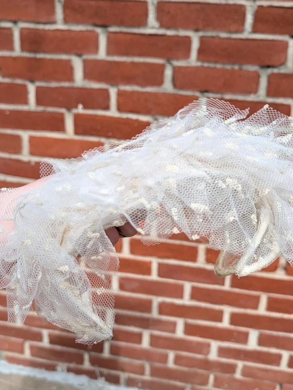 True Vintage Cream White Swiss Dot Chiffon Fascinator with Velvet Bow